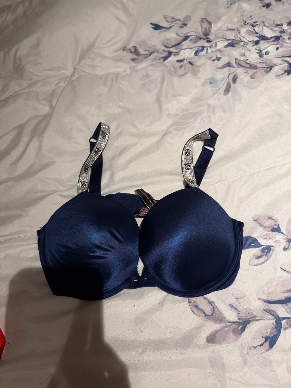 Victoria's Secret Navy Satin Push-Up Bra with Embellished Straps